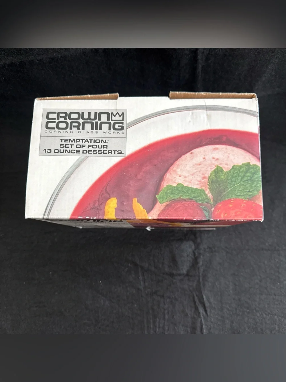 Vintage 80s Crown Corning Temptation Set Of 4 13Oz Dessert Glasses Cups Lot New